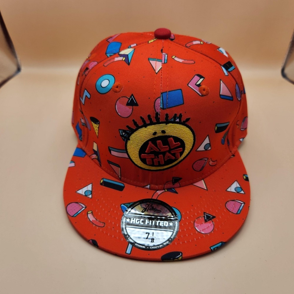 All That Hat Cap Fitted Mens 7 1/8 Red 90s Retro Geometric Headgear Classics